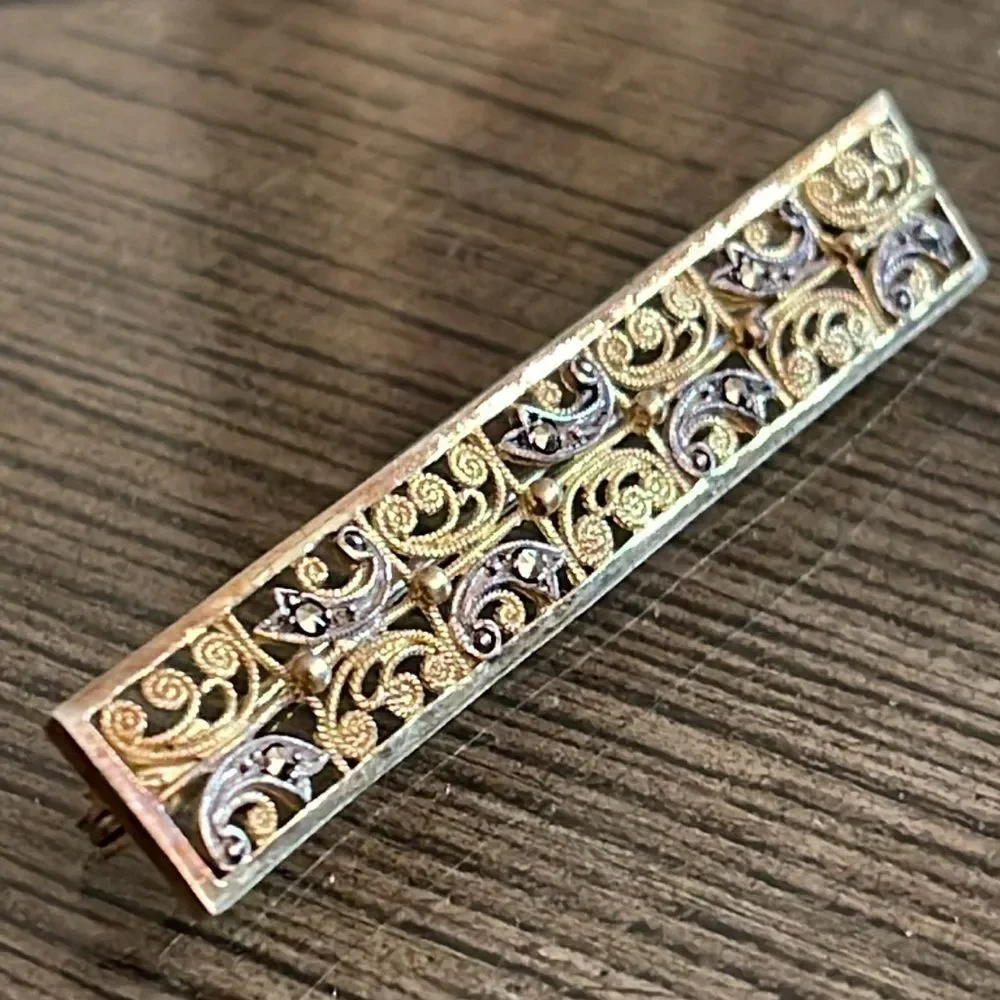 Vintage Alice Caviness Sterling and Marcasite Filigree Bar Pin